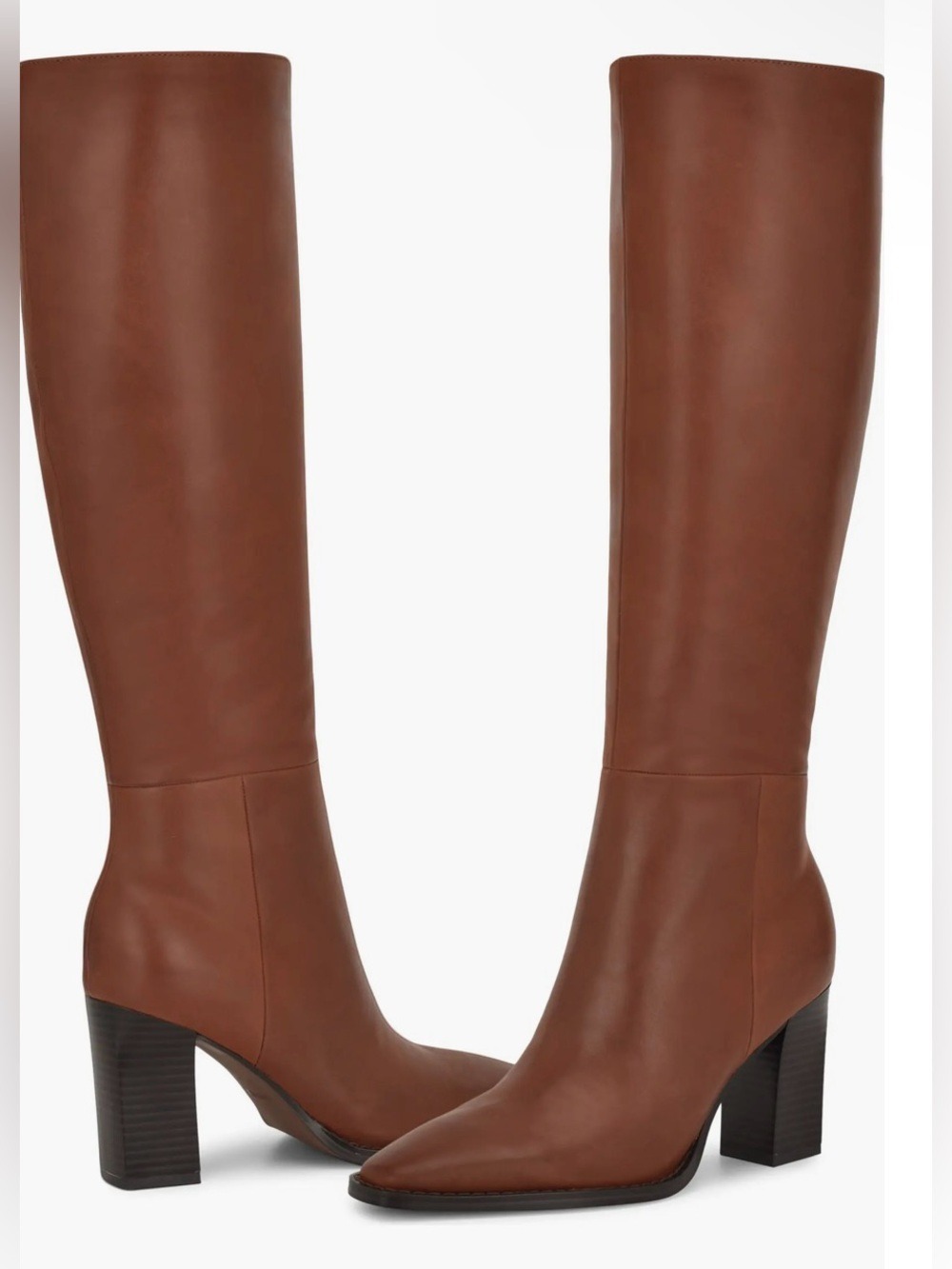 Nine West Zazz Tall Brown Leather Knee High Boots Square Toe Heeled - NWT